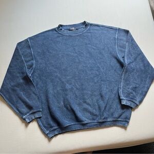 YESTERDAYS blue garment dyed crew neck ribbed pullover boxy sweater